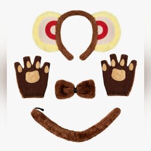 Monkey Costume Accessory Set Ears Headband Tail Gloves Bow Tie
